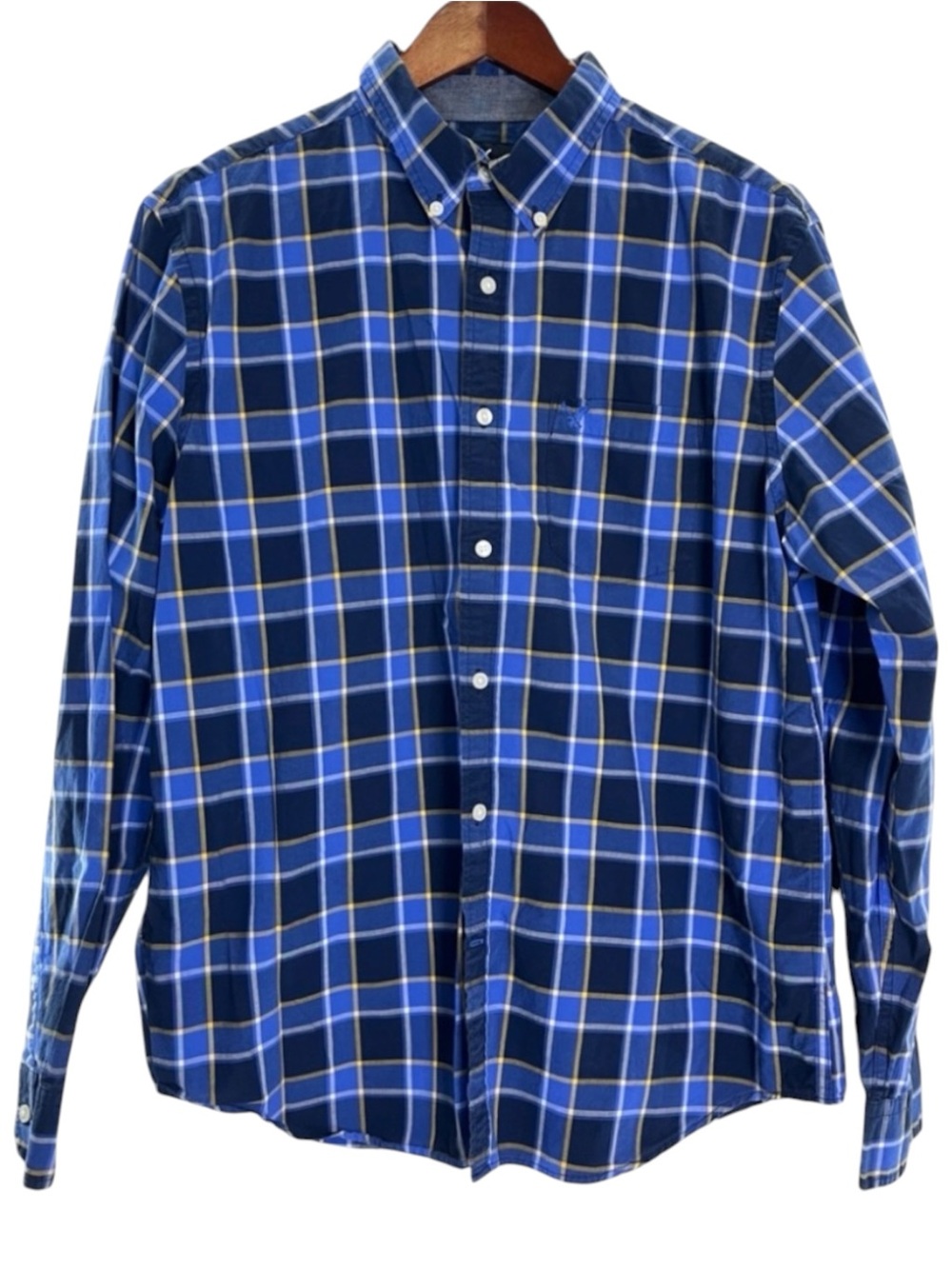 American Eagle Outfitters Button Down Blue Plaid Long Sleeve Shirt Size Large